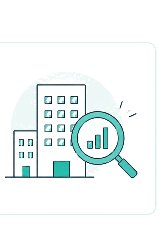 ブラック企業を見抜くイメージ（虫眼鏡で建物を確認）